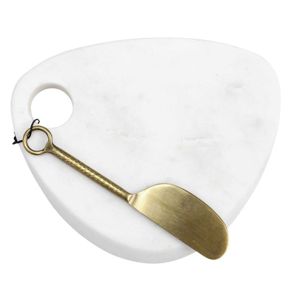 Small White Marble Serve Board with Spreader