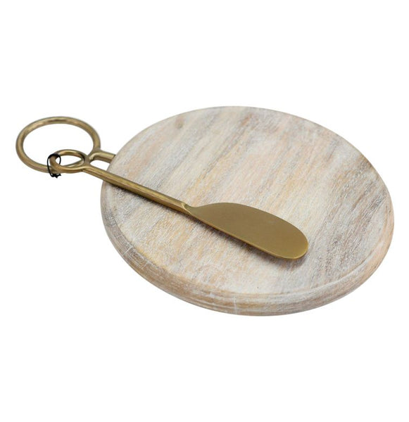 Small Round Wood Serve Board with Spreader