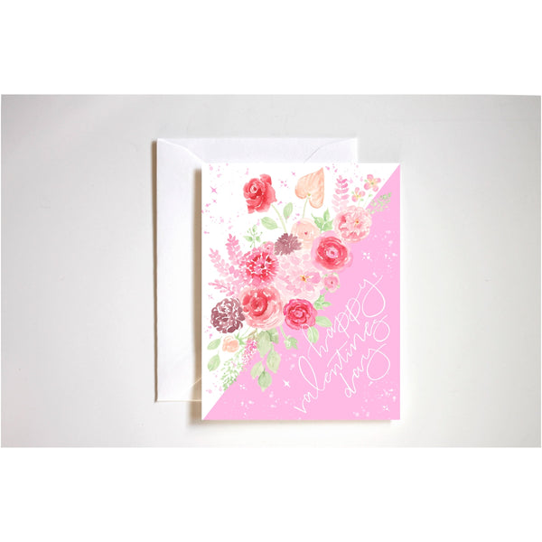 Happy Valentine's day watercolor floral card