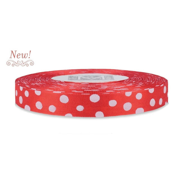 White Polka Dots on True Red Rayon Trimming Ribbon