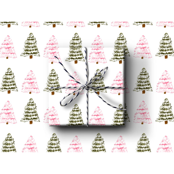 Pink and Green Trees Wrapping Paper