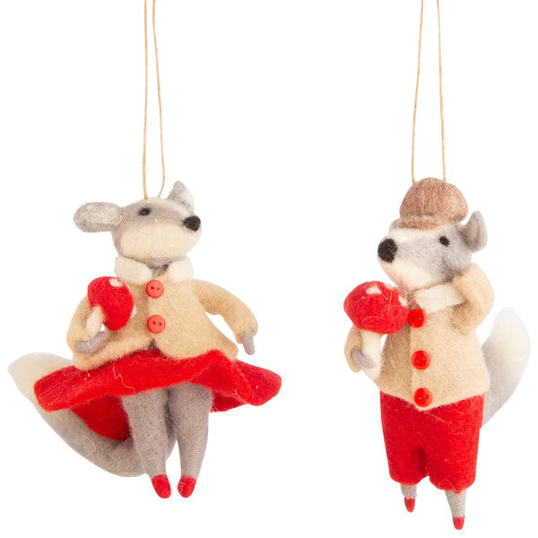 Asst'd Dressed felt mouse ornaments carrying mushrooom