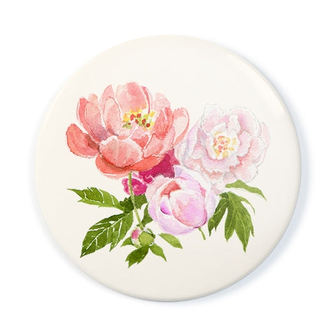 Coral Peonies - Pocket Mirror with wool-felt pouch