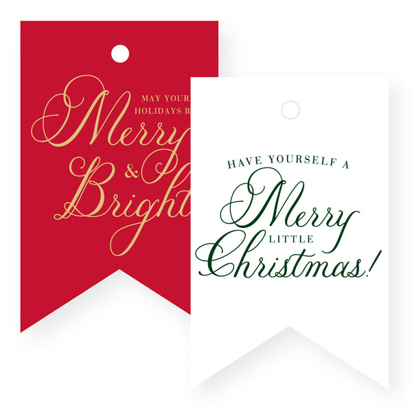 Brushed Gold Foil/Forest Letterpress, Merry and Bright & Merry Christmas