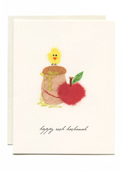 "Happy Rosh Hashanah" Bird with Apple and Acorn