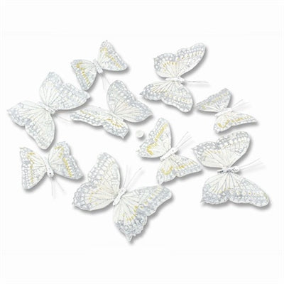 White W/Silver & Gold Glitter Butterfly Garland