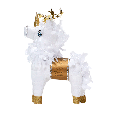 Piñata, Mini Tabletop, Unicorn White w/ gold trim