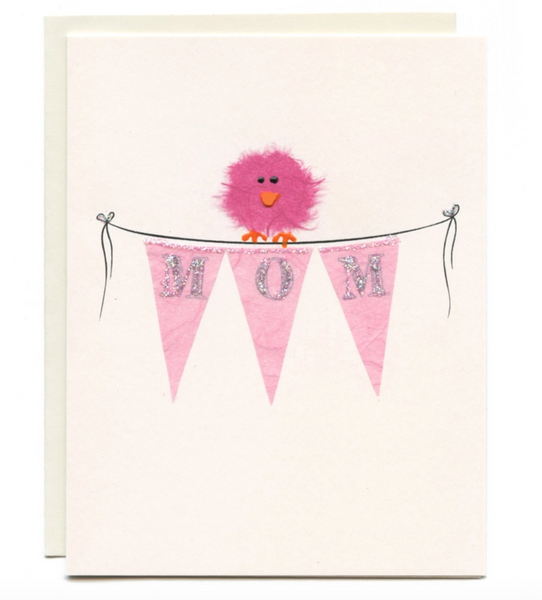 "MOM" Bird on Pink Banner Card