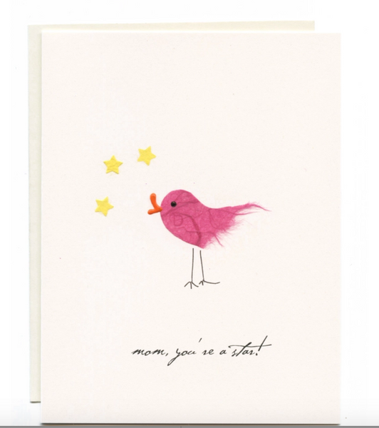 "Mom, You're A Star" Bird w/ Stars Card