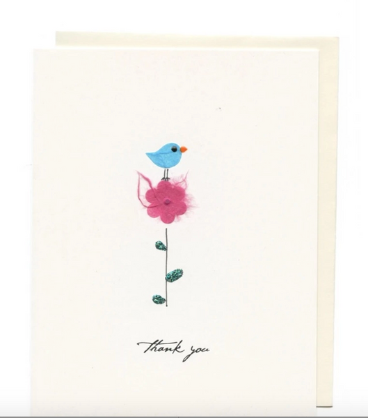 "Thank You" Bird on Pink Flower Card