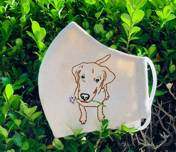 Labrador Retriever Handmade Embroidery Linen Face Mask