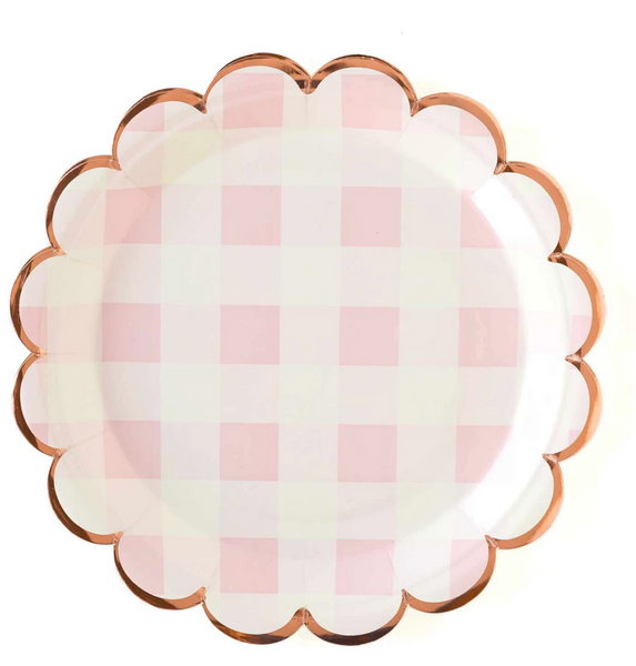 Cake By Courtney Pink Buffalo Plaid Scalloped 9" Plates