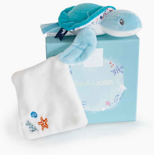 Under the Sea: Green Turtle Plush with Doudou blanket
