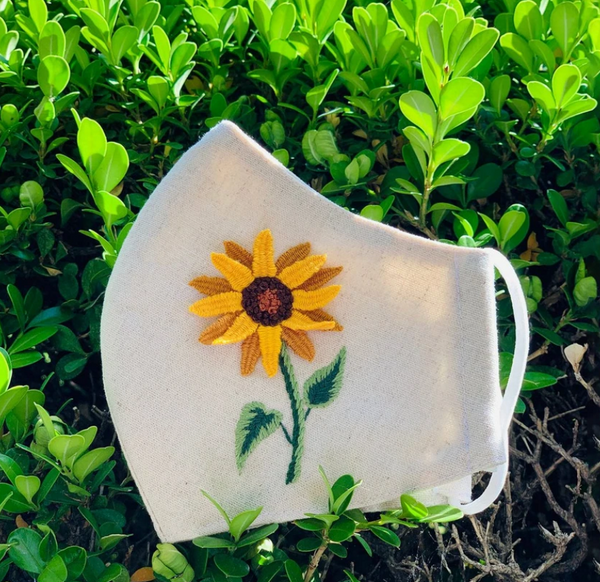 Handmade Sunflower Embroidery Linen Face Mask