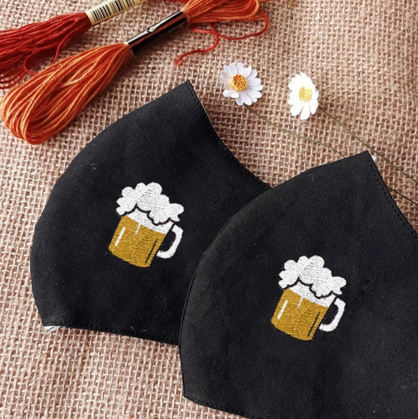 I Love Beer - Hand Embroidery Linen Face Mask