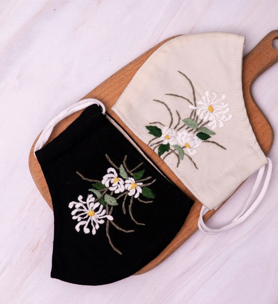 Floral Handmade Embroidery Linen Face Mask