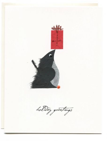 "Holiday Greetings" Penguin with Present