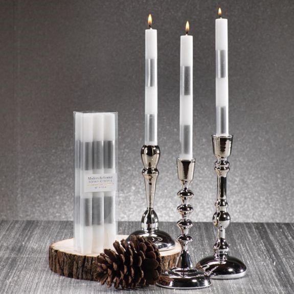 Modern & Festive Silver Formal candles- S/6