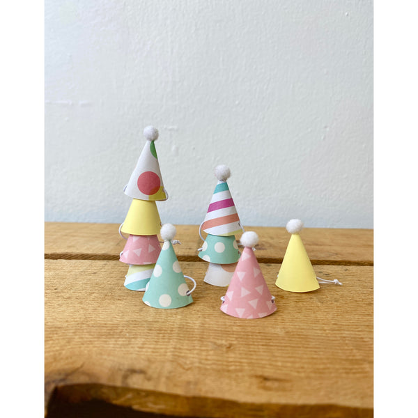 Set of ten mini party hats for animals, cupcake, cake topper