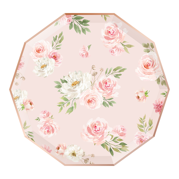 Paper Plates - Decagon - Floral - Blush & Rose Gold S/8