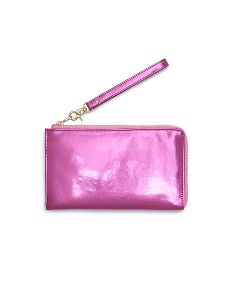 getaway travel wallet, metallic pink