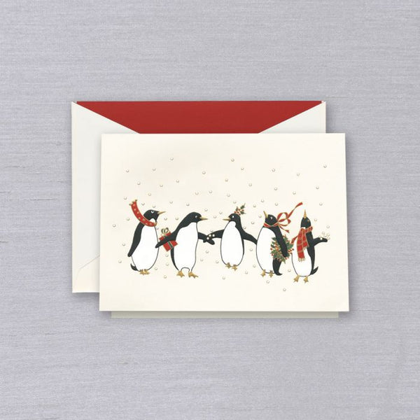 Engraved Festive Penguins Greeting Card S/10
