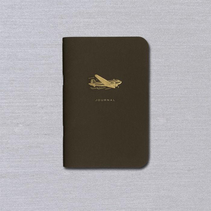 Engraved Vintage Airplane on Espresso Brown Small Notebook