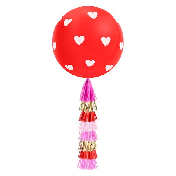 Jumbo Balloon & Tassel Tail - Red Hearts