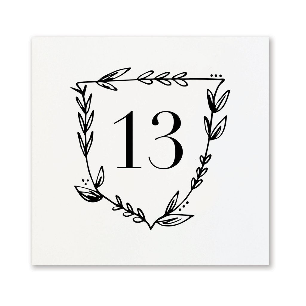 B&W Floral Table Numbers 13-24