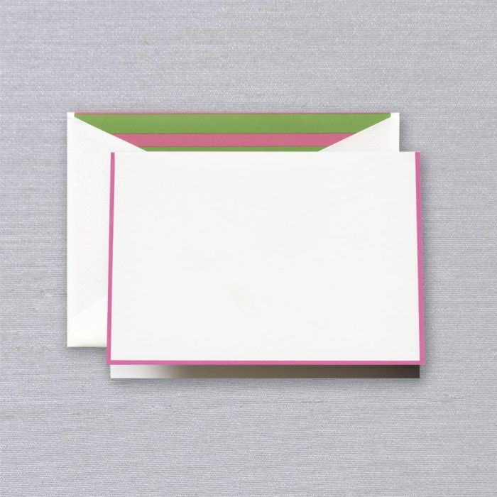 Raspberry Bordered Note with Pink and Green Stripe Lining S/10